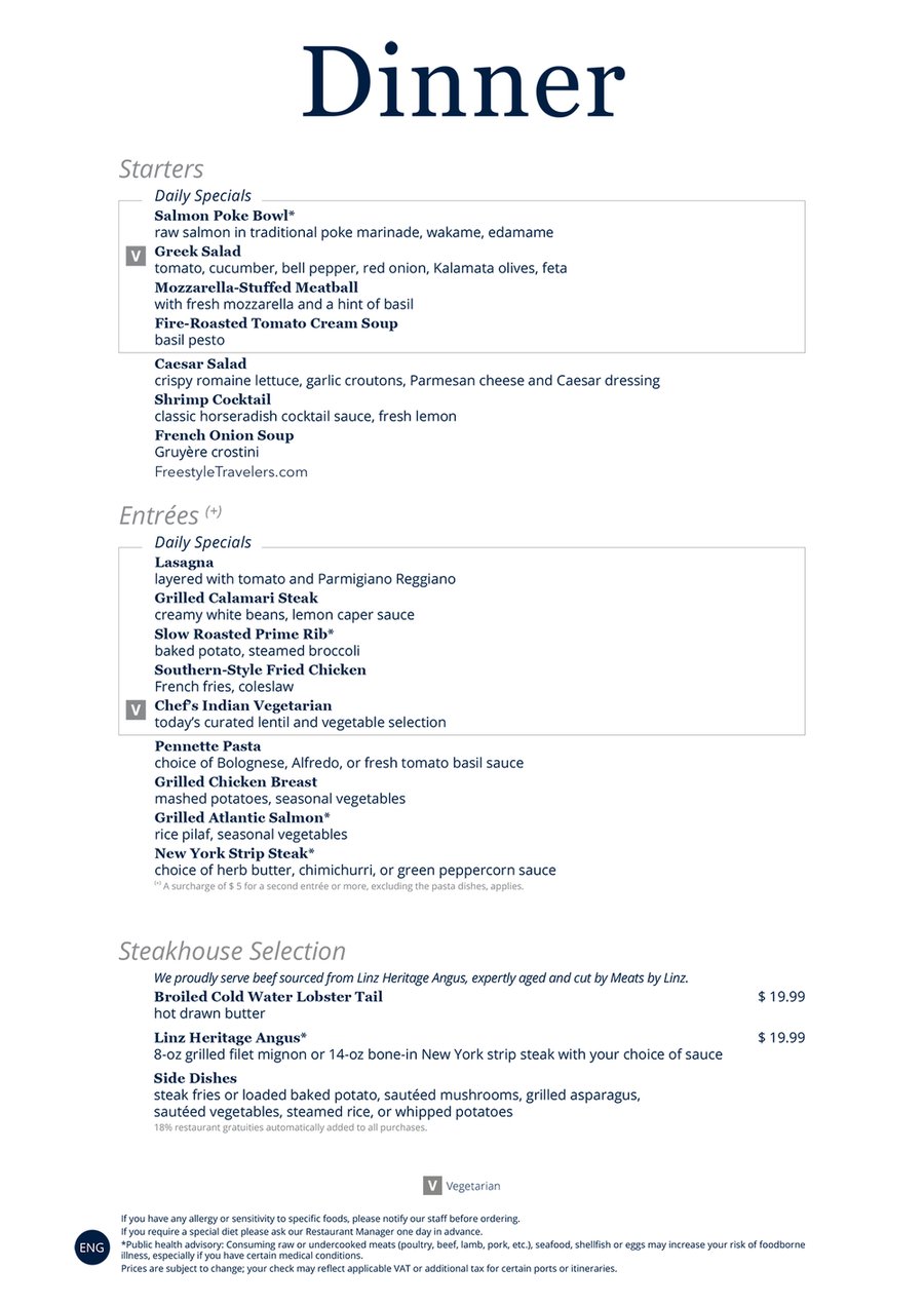 Night 1 — Embarkation Dinner — page 1